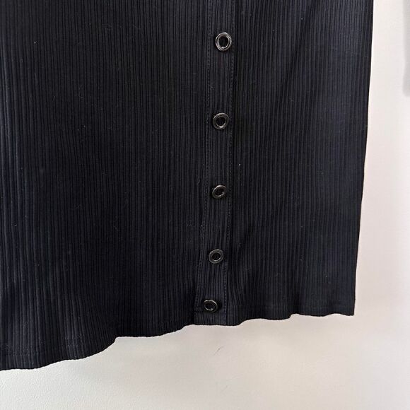 Lunik Women's Black Ribbed Bodycon Off Shoulder Button Down Long Sleeve Dress  L - Picture 5 of 12